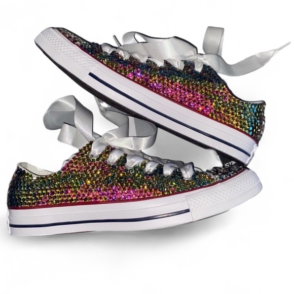 Ombré Rainbow Luxe Crystal Low Top Converse Sizes 5-14 New In Box - Picture 3 of 13